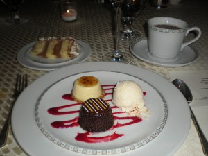 Dessert trio: Creme brule, chocolate pate, coconut ice cream