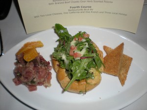 Tuna Tartare over Arugula Salad with Toast Points